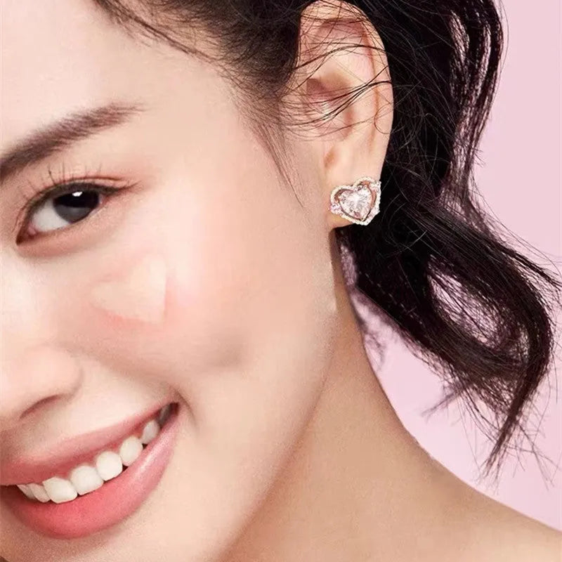 Women's heart-shaped stud earrings with white gold colour electroplated finish