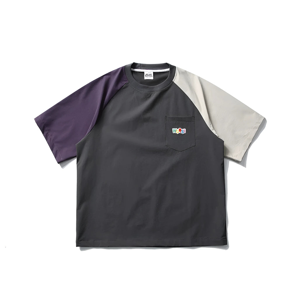 Dark grey men's T-shirt with raglan sleeves and contrast colour detailing