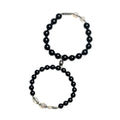 Obsidian couple bracelet DIY set with 8mm and 10mm Buddha beads on adjustable string.