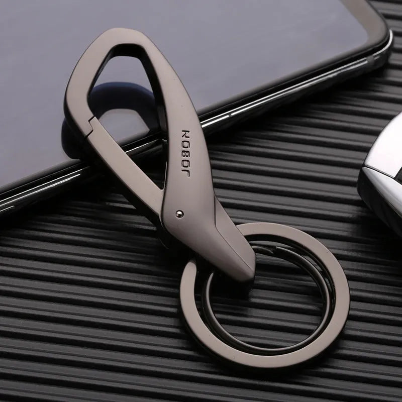 Zinc alloy double ring car key waist hanging chain in black chrome or nickel colour