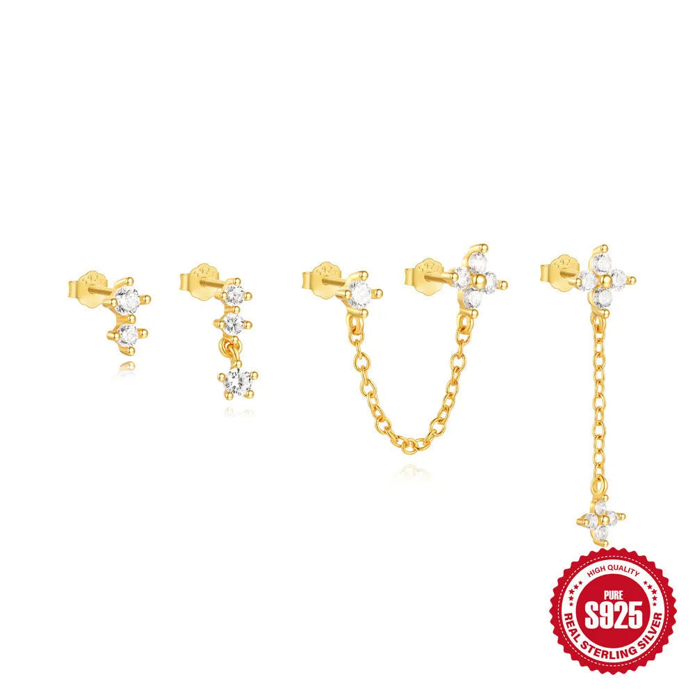 S925 sterling silver clover petal earrings with electroplated gold colour finishes
