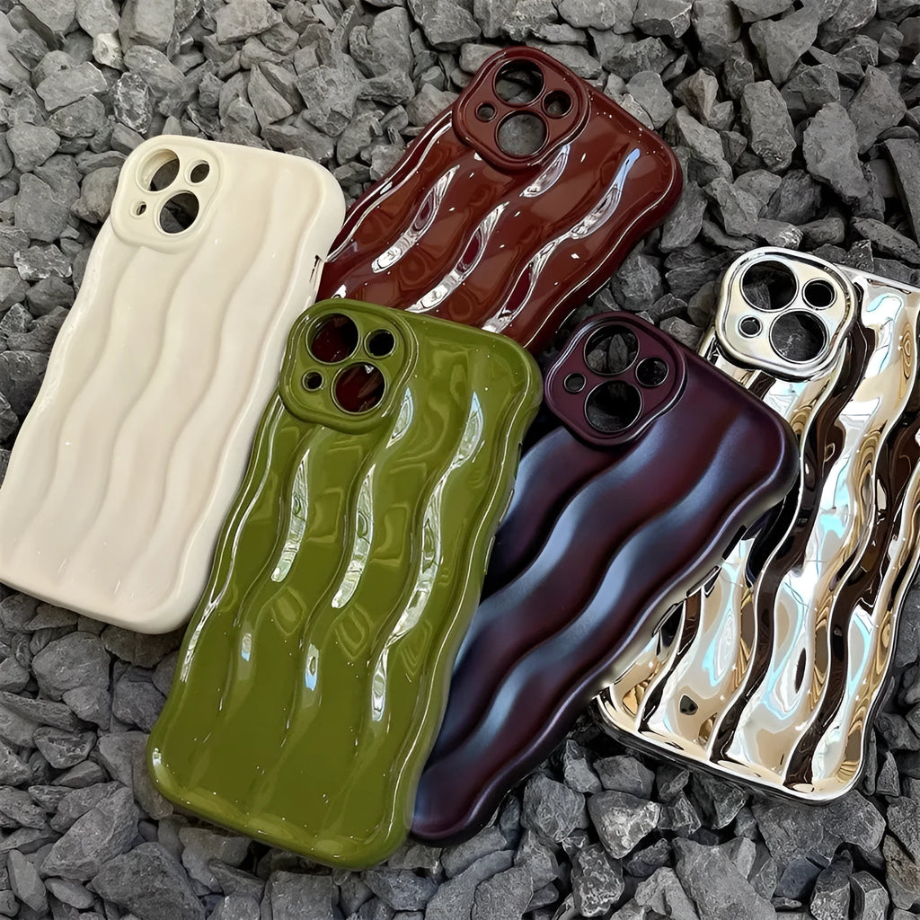 Silicone iPhone 17 phone case with water ripple texture in burgundy colour.
