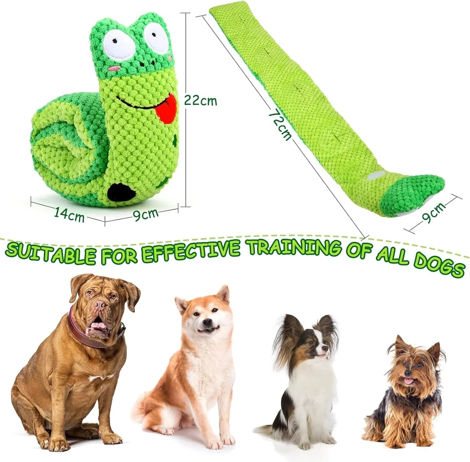 Transformable squeak dog toy in snail shape with hidden food holes for foraging training