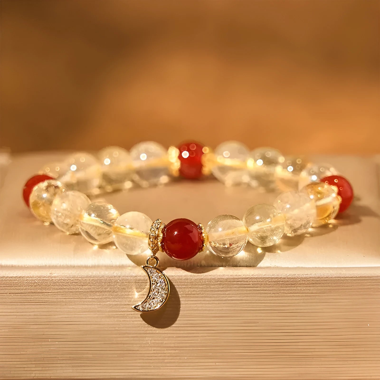 Handmade citrine crystal moon boom bracelet for women, niche style, natural stone accessory