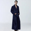 Men's winter flannel nightgown in gray with cardigan style, long sleeves, and knitted texture