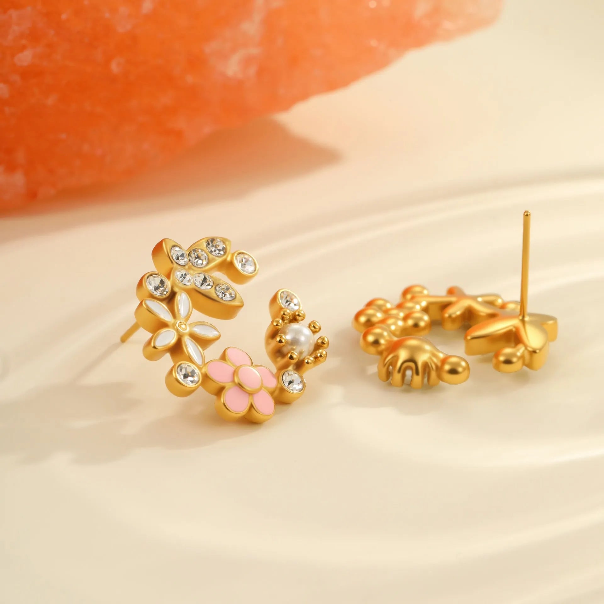 Colourful flower stud earrings with petal design made from 18K stainless steel