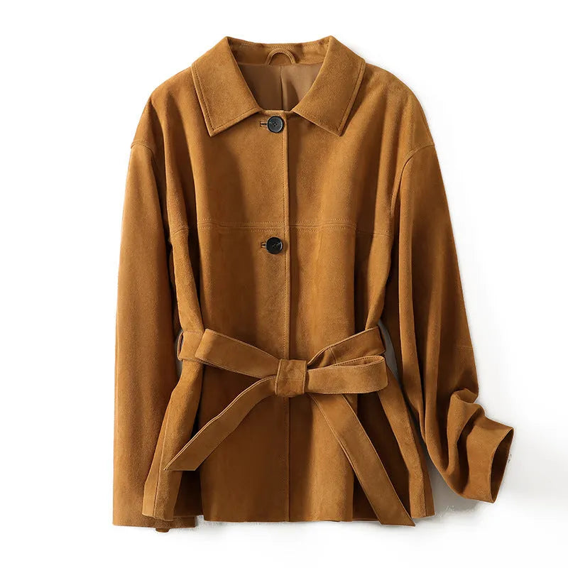 Retro style cashmere coat with Peter Pan collar and belt in Caramel Mocha colour