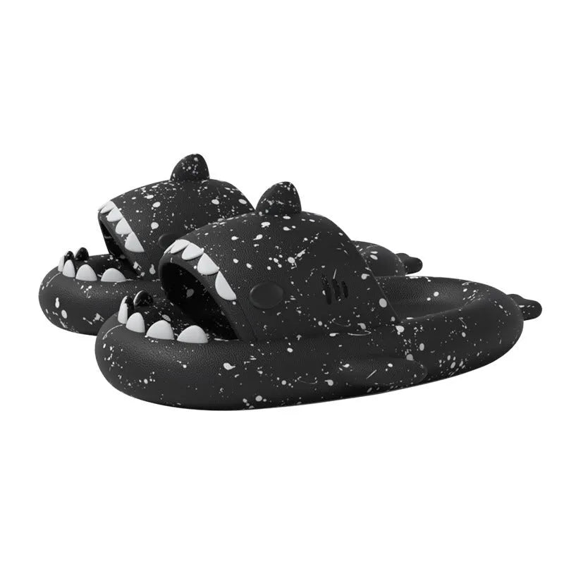 Men's anti-slip deodorant shark slippers in rice shark white colour, EVA sole, side view
