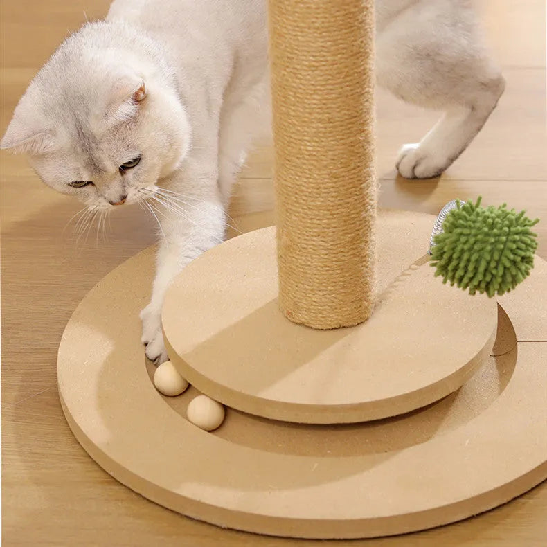 Vertical cat climbing frame with hemp rope wrap on density plate core in Canna colour