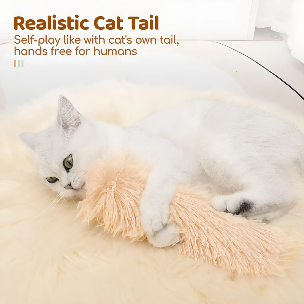 Green, white, blue, and pink plush cat toy pillow measuring 27 by 10 centimetres.