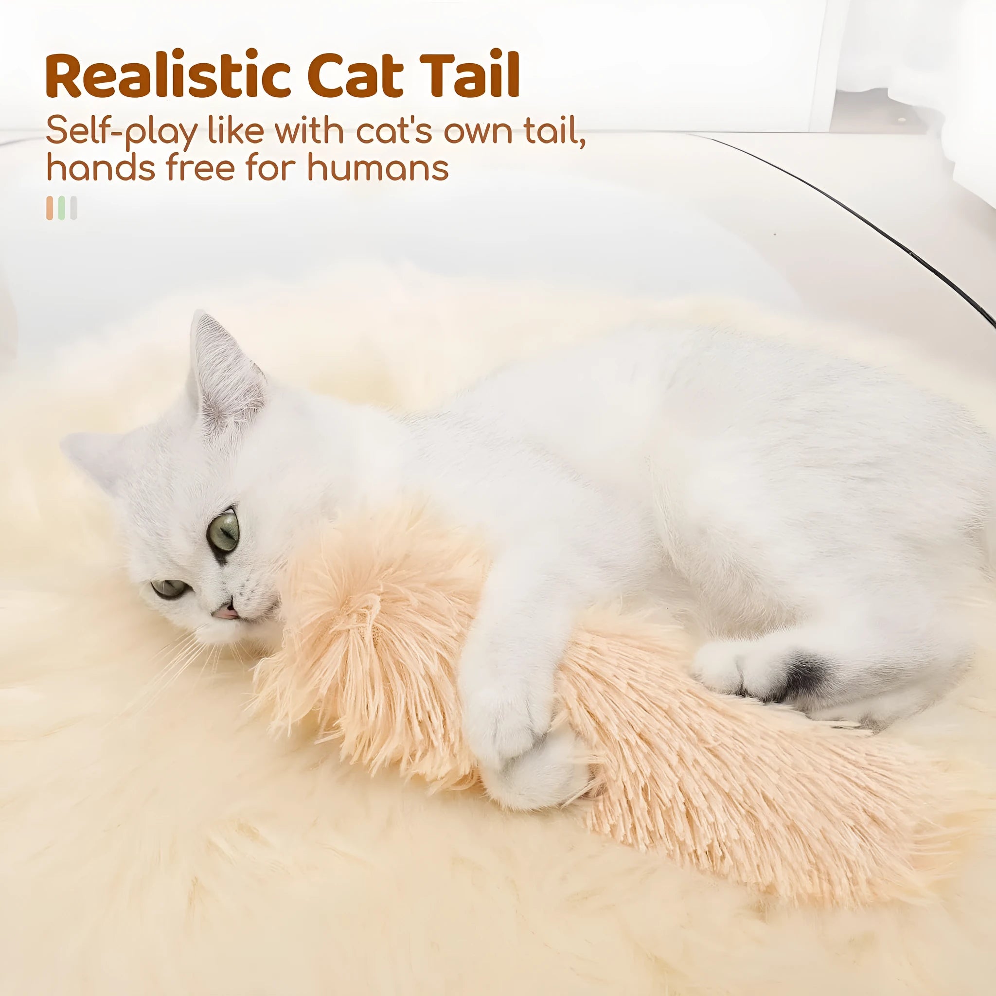 Green, white, blue, and pink plush cat toy pillow measuring 27 by 10 centimetres.