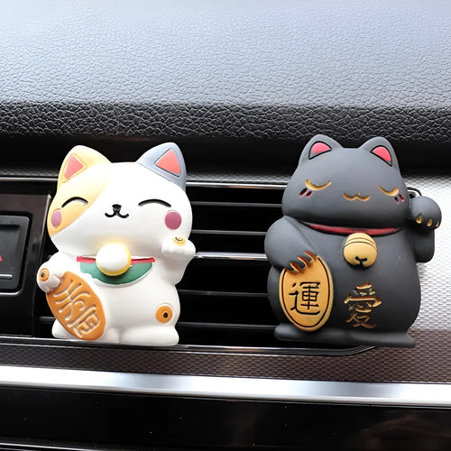 Black cat and white cat resin car vent aromatherapy clip air freshener on car dashboard
