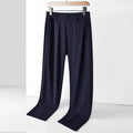 Men's loose straight leg Ice Silk trousers with elastic waistband in black colour