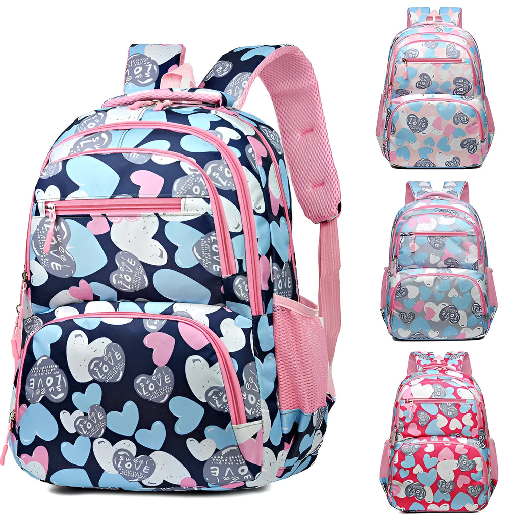 Blue student school backpack with air pillow straps and large main compartment