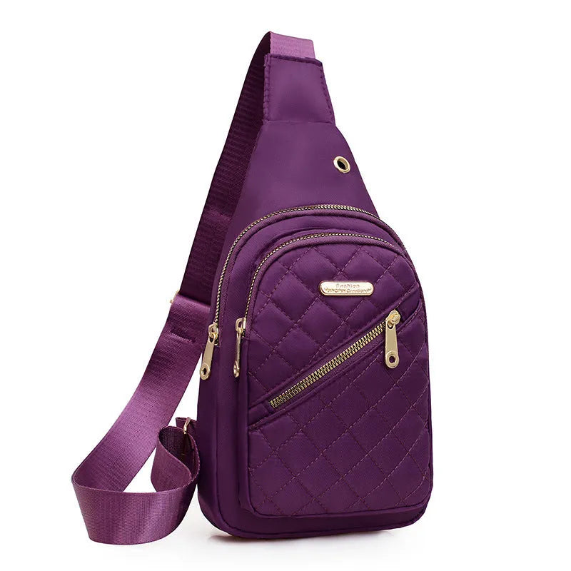 Oxford cloth crossbody sports chest bag in multiple colour options including dark blue, black, red, purple, and pink