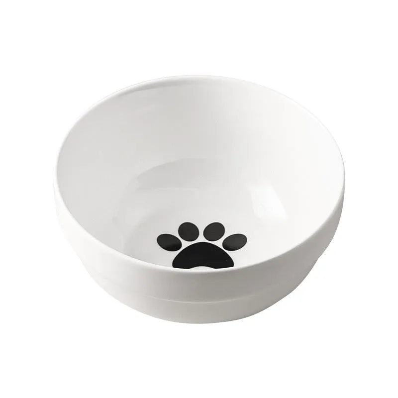 Ceramic cat bowl with iron stand in cat footprints or fishbone pattern design