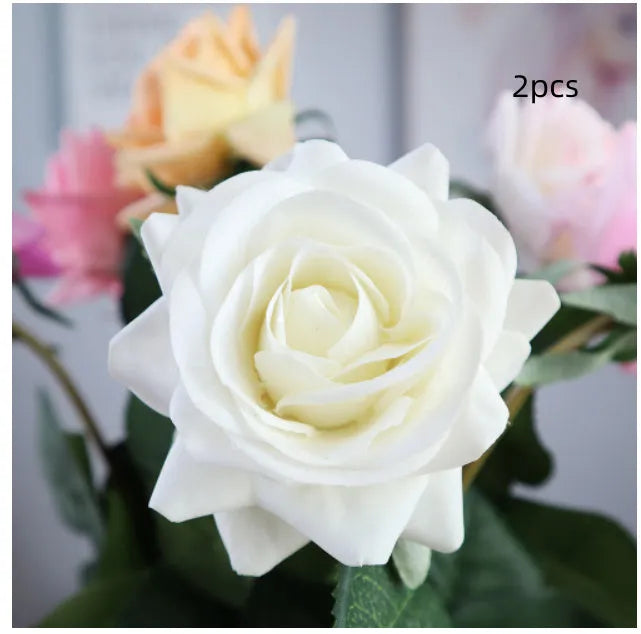 Artificial silk touch rose flower with red petals on a green plastic stem, showing approximate 42cm length.