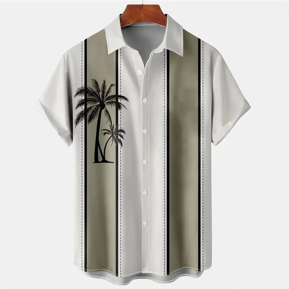 Men's Hawaiian summer shirt with 3D printed floral pattern in short sleeve cardigan style