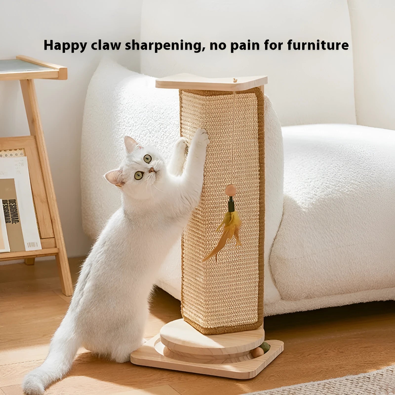 Corner sisal cat scratch board on solid wood base with simple style for indoor use