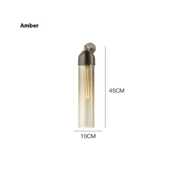 Modern minimalist glass wall lamp with an E27 holder in a choice of light colours on a living room wall.
