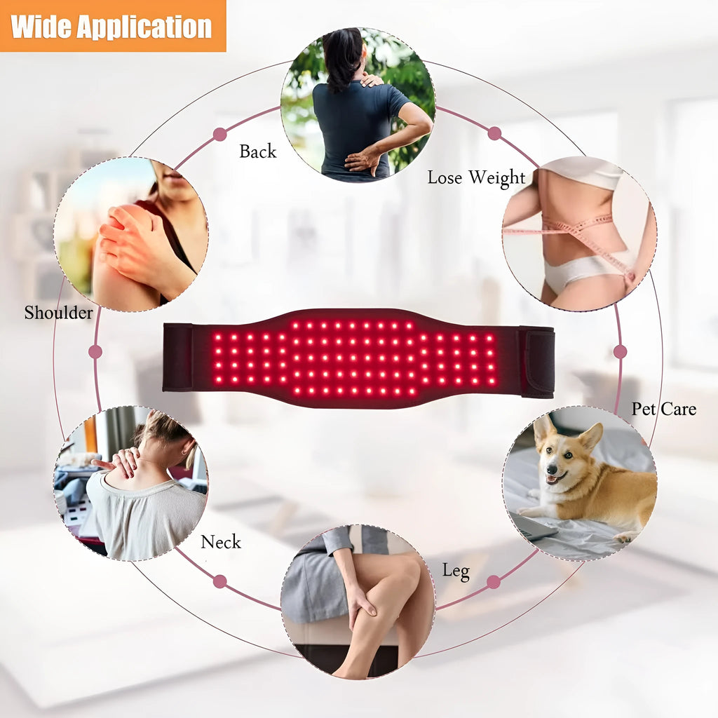 Black infrared physical therapy belt with red light technology for waist pain relief