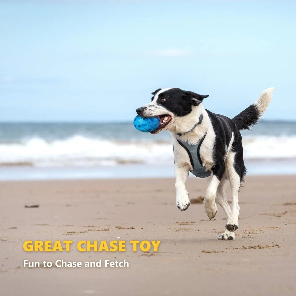 Blue green orange squeaky dog chew ball for medium large breed aggressive chewers