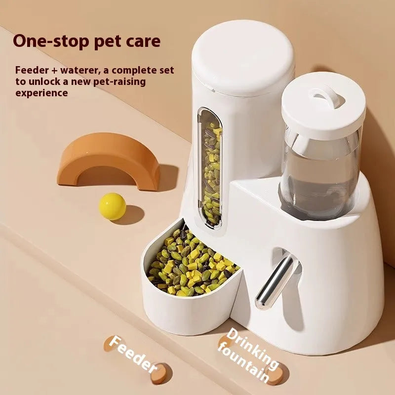 Automatic hamster drinking water feeder with integrated food basin in blue colour
