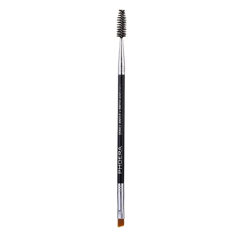 Phoera Eyebrow Cream in six colour shades with double-ended brush, taupe and soft brown pots visible