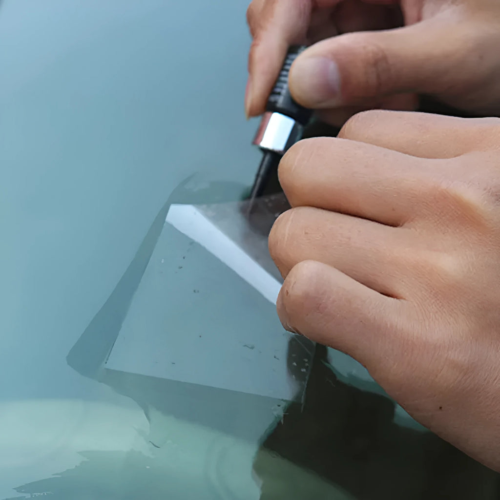 Yellow three-piece car glass repair tool set for windshield chip and crack repair