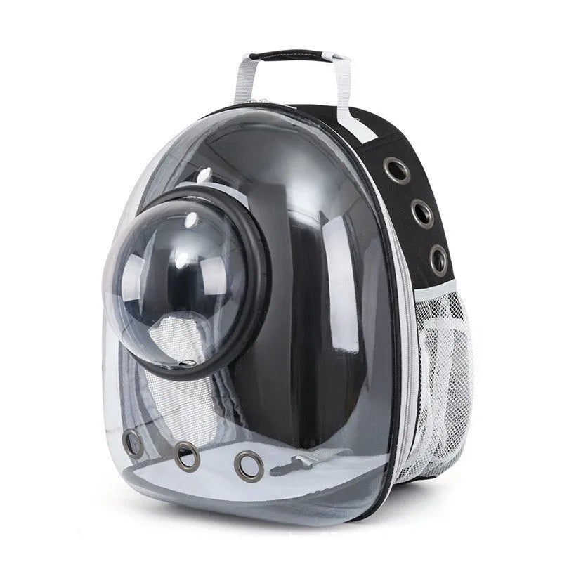 Grey PC hard-shell astronaut-style cat diaper bag with side opening