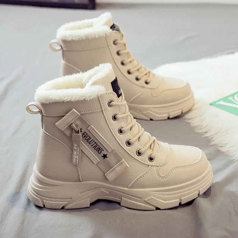 Women's plus size tall snow boots with lace-up front and fleece lining