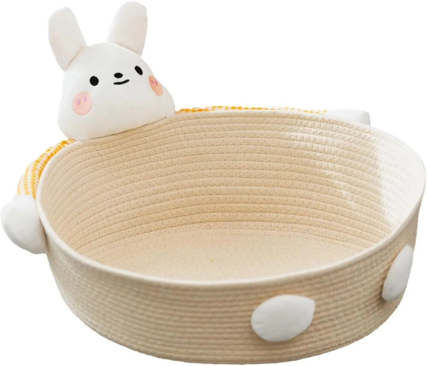 Woven cotton rope cat bed with scratching surface in Bear design, shown in medium size.