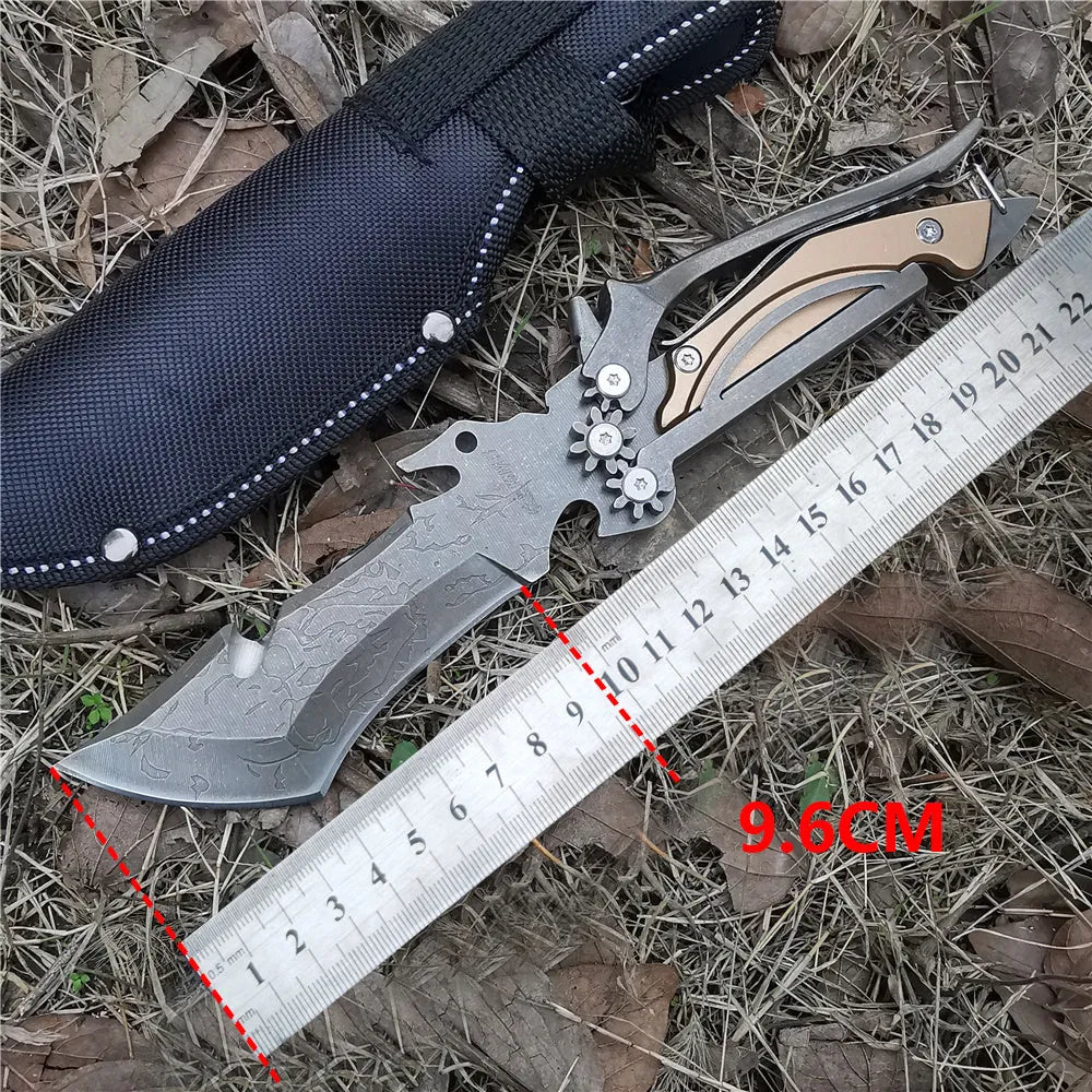 Outdoor camping knife with 96mm 8CR13MOV blade in Khaki colour, straight knife for meat cutting