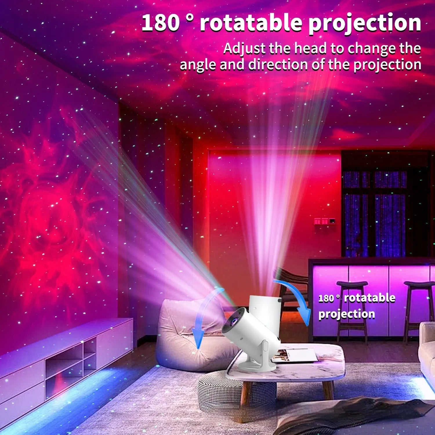 Barrel projection lamp with Bluetooth speaker projecting nebula star light, white finish, 164x115x100 mm