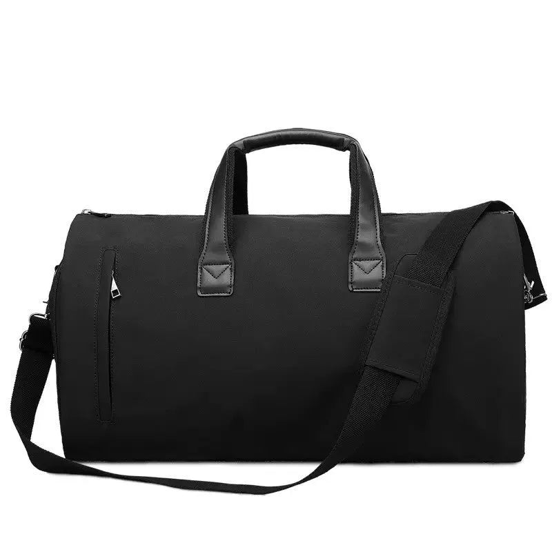 Medium oval travel bag in light grey oxford cloth, open to show internal organiser bags including camera insert and document pockets.