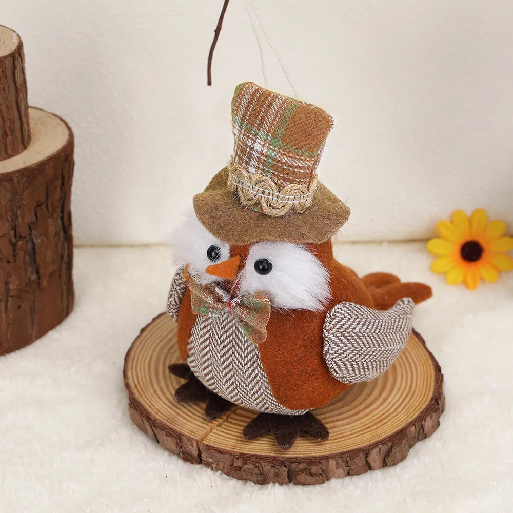 Green and orange owl harvest bird pendant ornament made from polyester cloth for Thanksgiving decorations