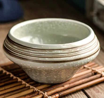 Ceramic Japanese soup bowl in tall design with underglaze pattern