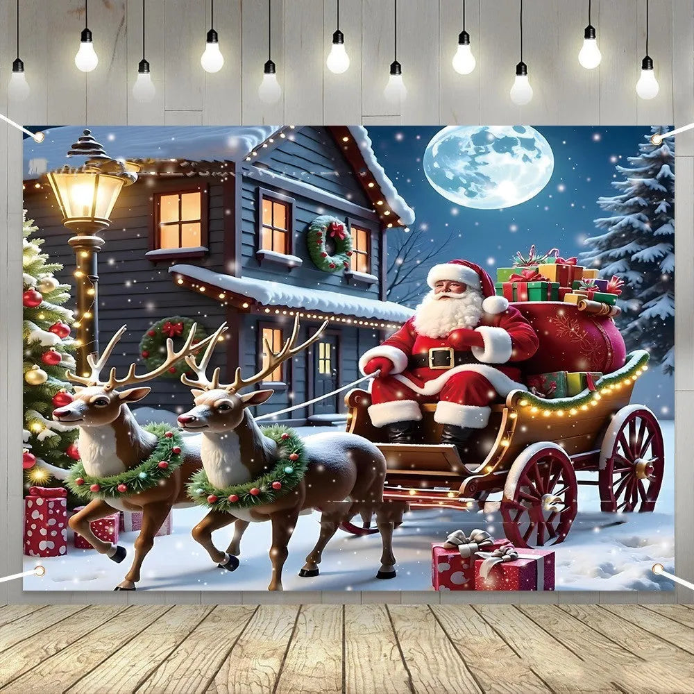 Christmas banner with Santa Claus design measuring 210cm by 150cm for holiday decorations