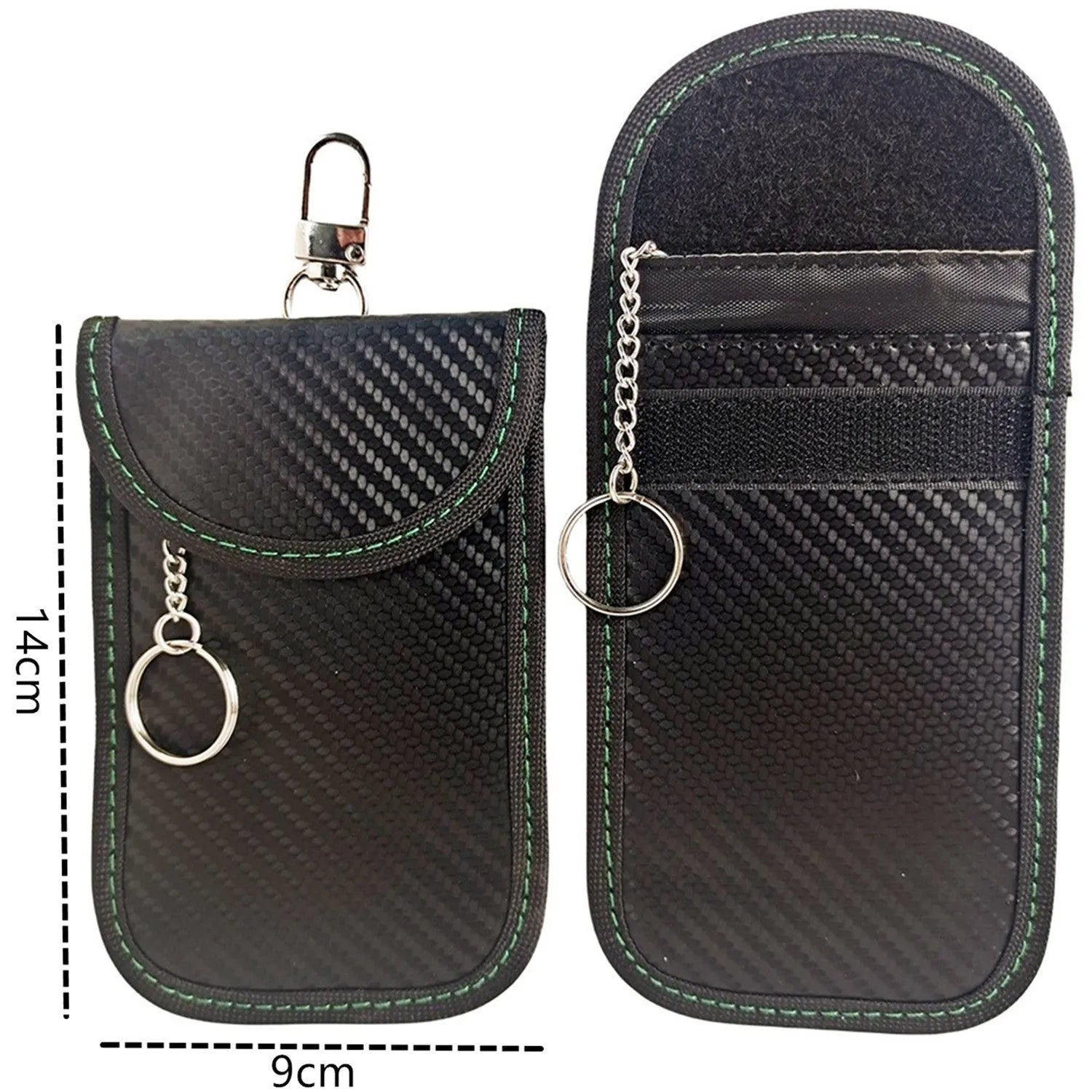 Faraday bag key protector (16 x 10 cm) in blue, green, red, and white for car key fob signal blocking anti-theft