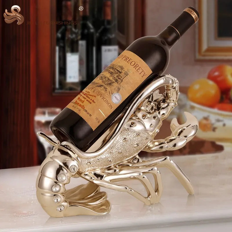 Lobster shaped wine rack in rose gold or elegant silver metallic finish