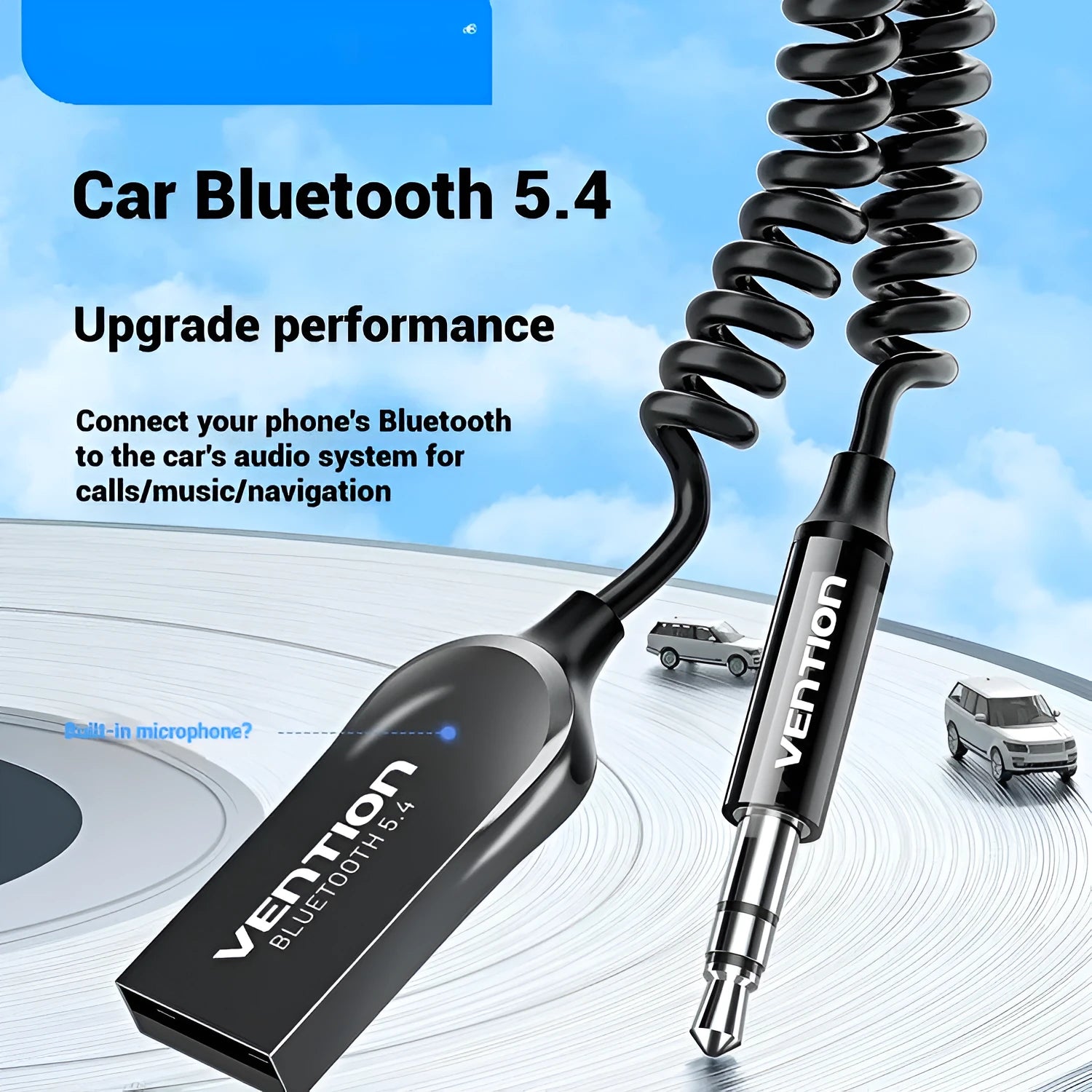 USB car Bluetooth audio receiver with zinc alloy USB connector and 3.5mm plug for older car stereo systems