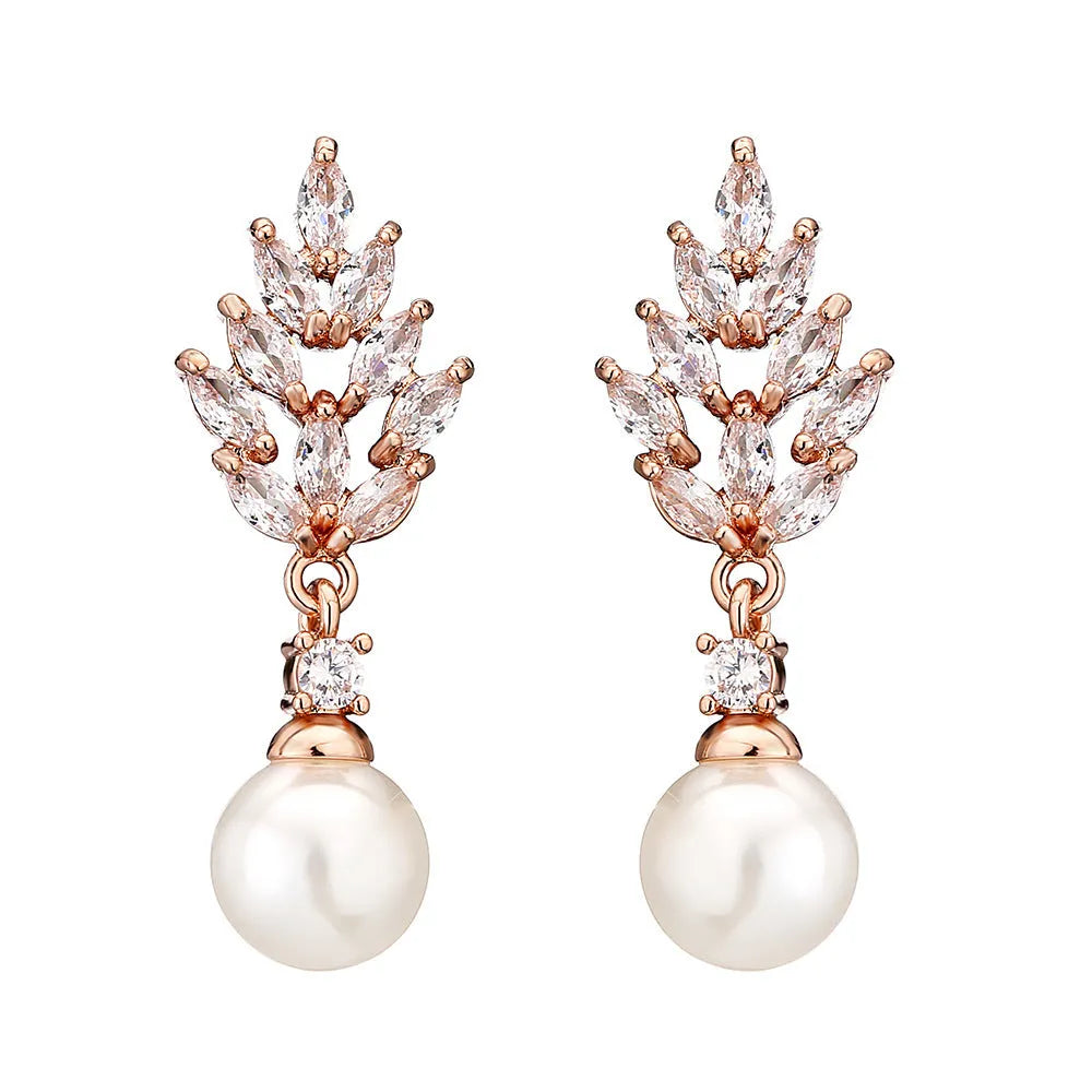 Geometric flower design earrings with micro inlaid zircon decoration in gold, platinum, and rose gold finishes