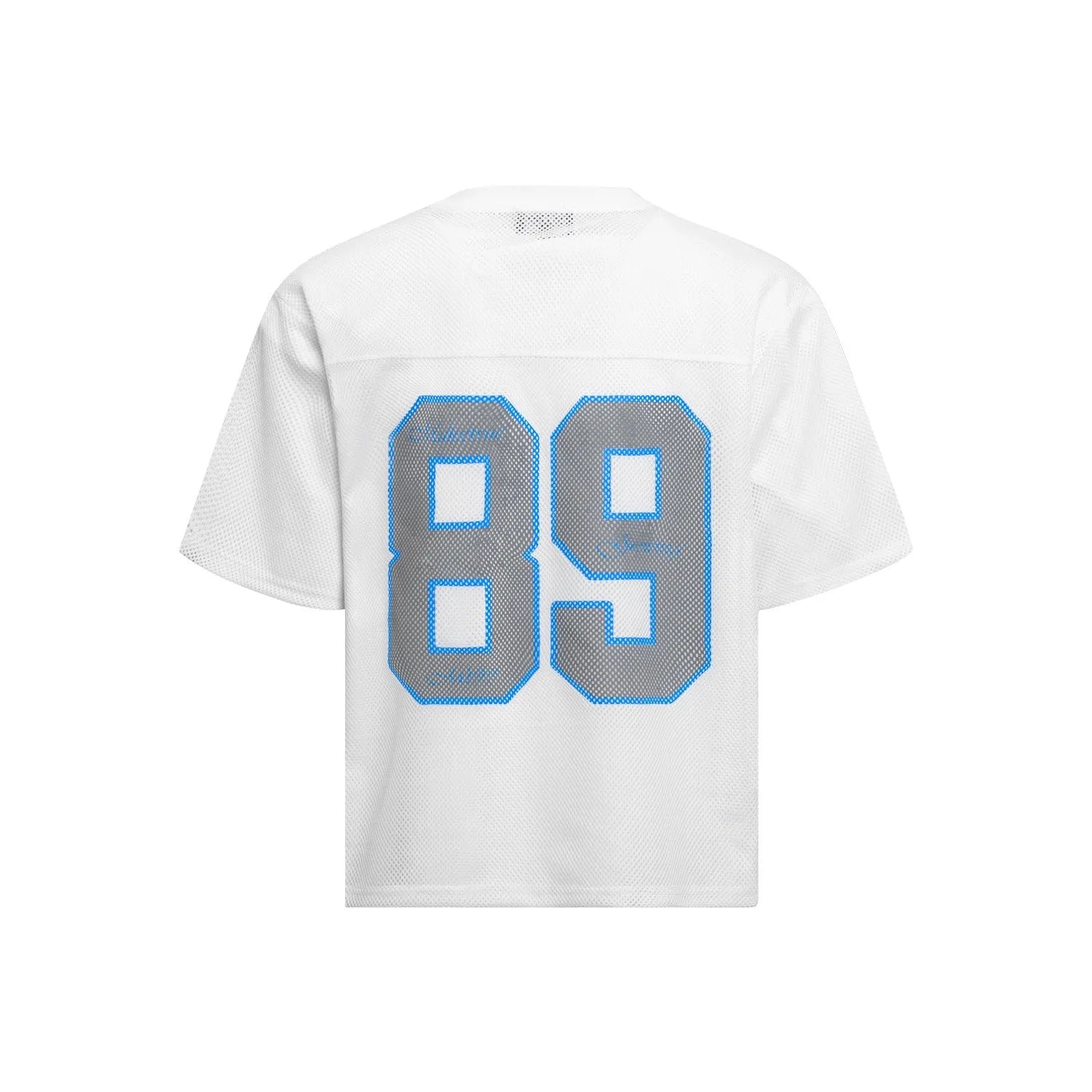 Black loose-fit t-shirt with white alphanumeric graphic print on the front.