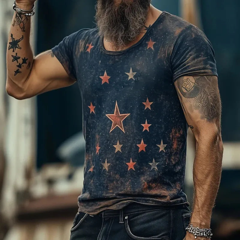 Loose fit T-shirt with 3D creative printed pattern in retro art style, short sleeves