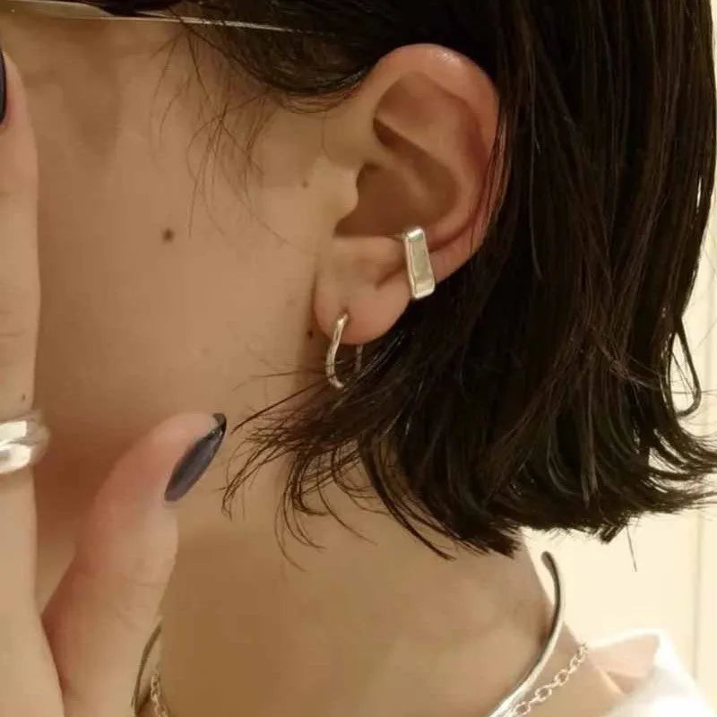 Geometric brass ear clip for women electroplated copper clip-on earring bright gold finish