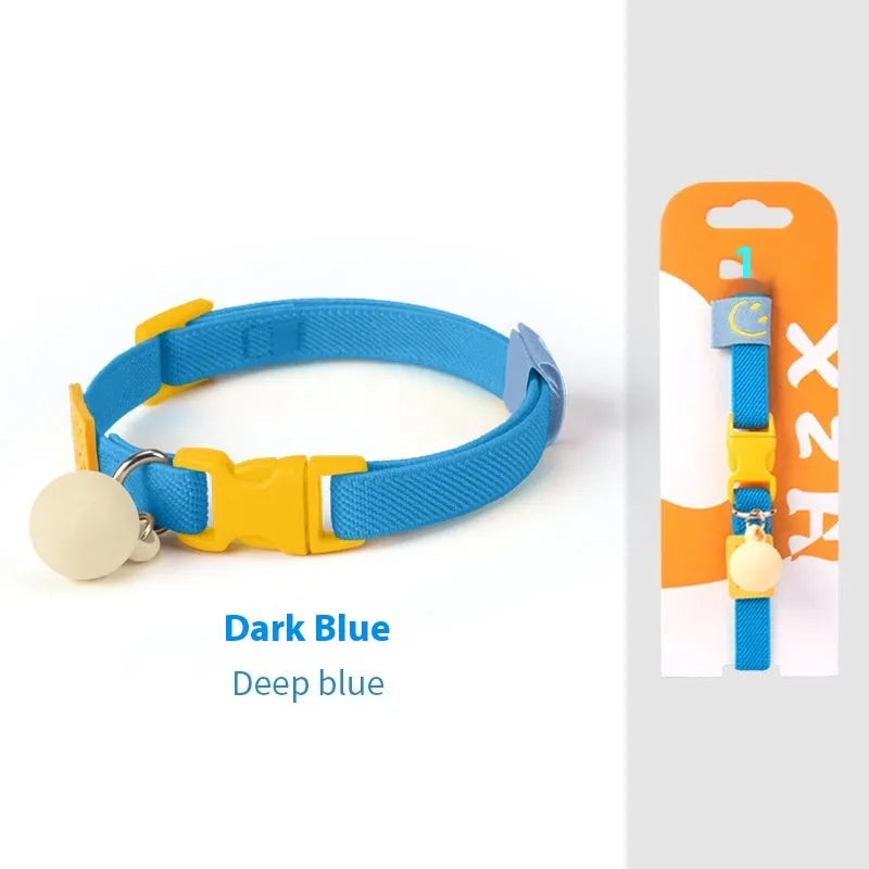 A small dog collar made from high elasticity polyester in an adjustable size, shown in one of seven available colours.