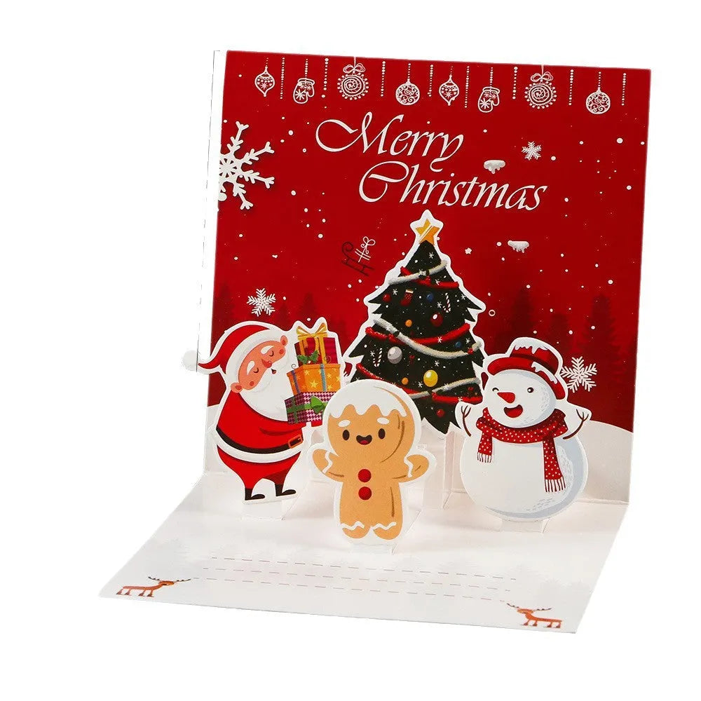 Three-dimensional blessing greeting card in fresh style, handmade from cardboard, with fold design on a flat surface