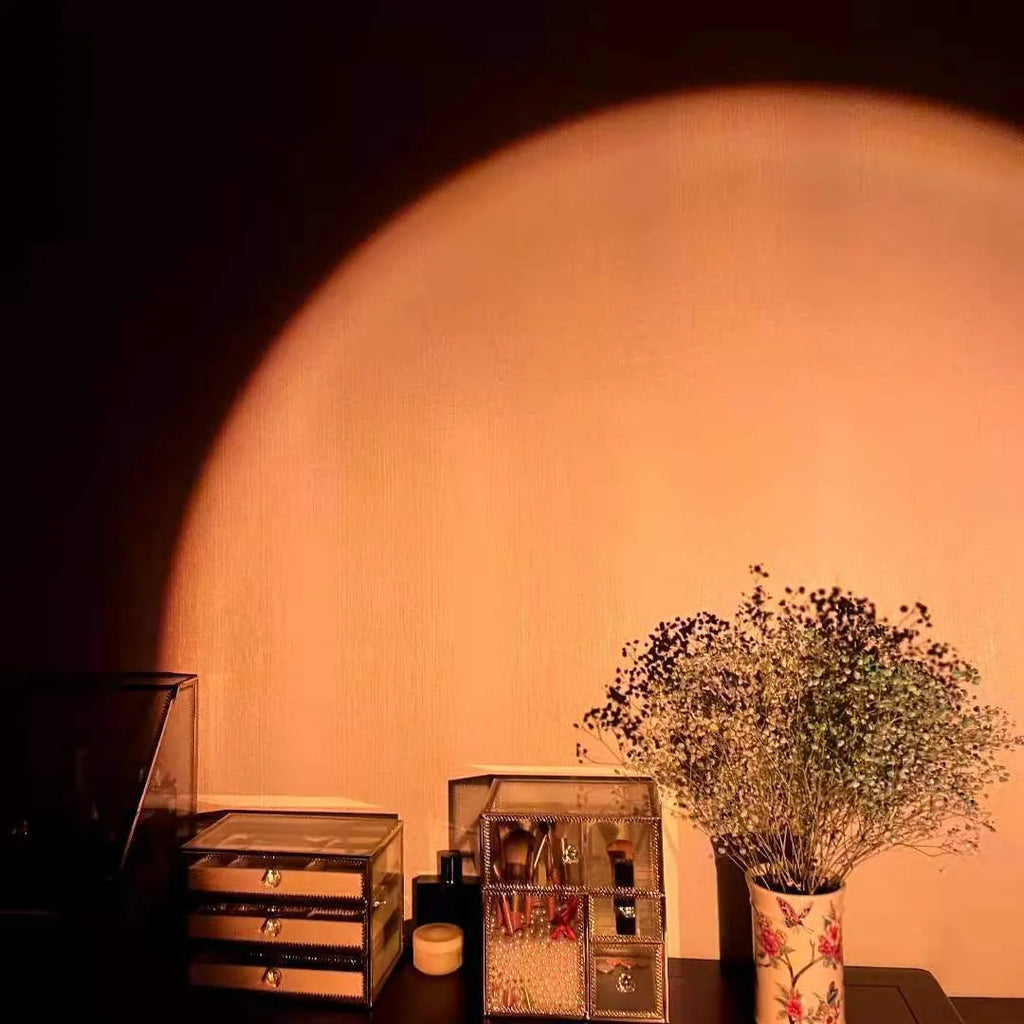 Rechargeable sunset red rainbow projection lamp with USB plug and push-button switch