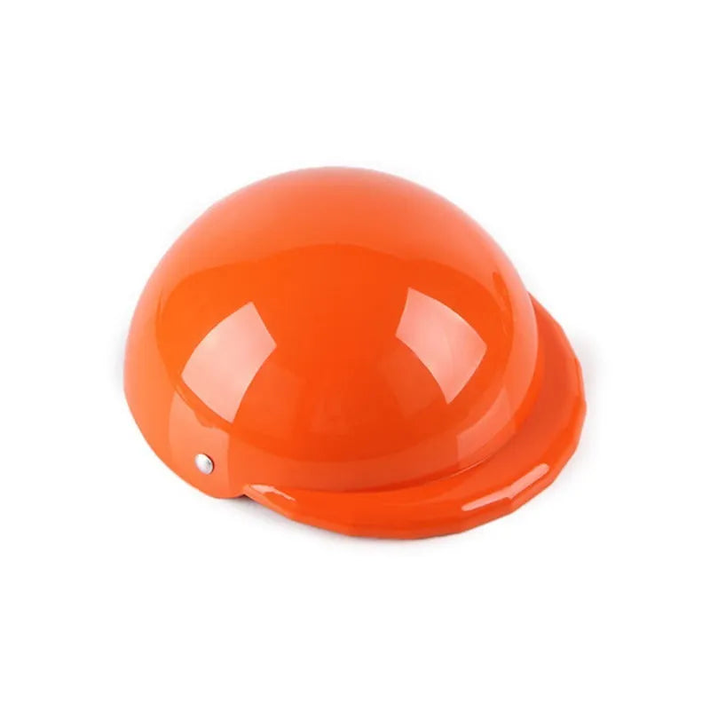 Plastic dog motorcycle-style helmet cap shown in multiple colours and sizes for small, medium, and large dogs.