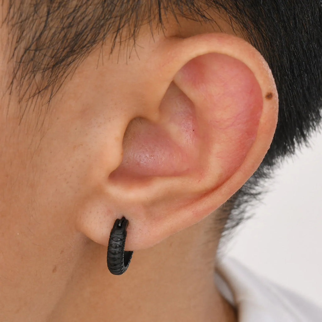 Stainless steel snake pattern earrings in black colour for hip hop alternative jewellery